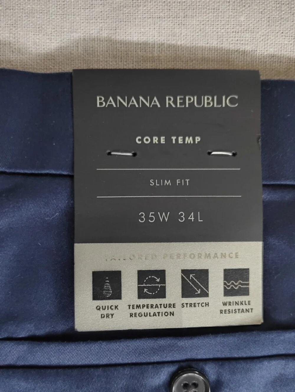 NWT Banana Republic Men’s Navy Dress Pants Core Temp Slim Fit 35W/34L